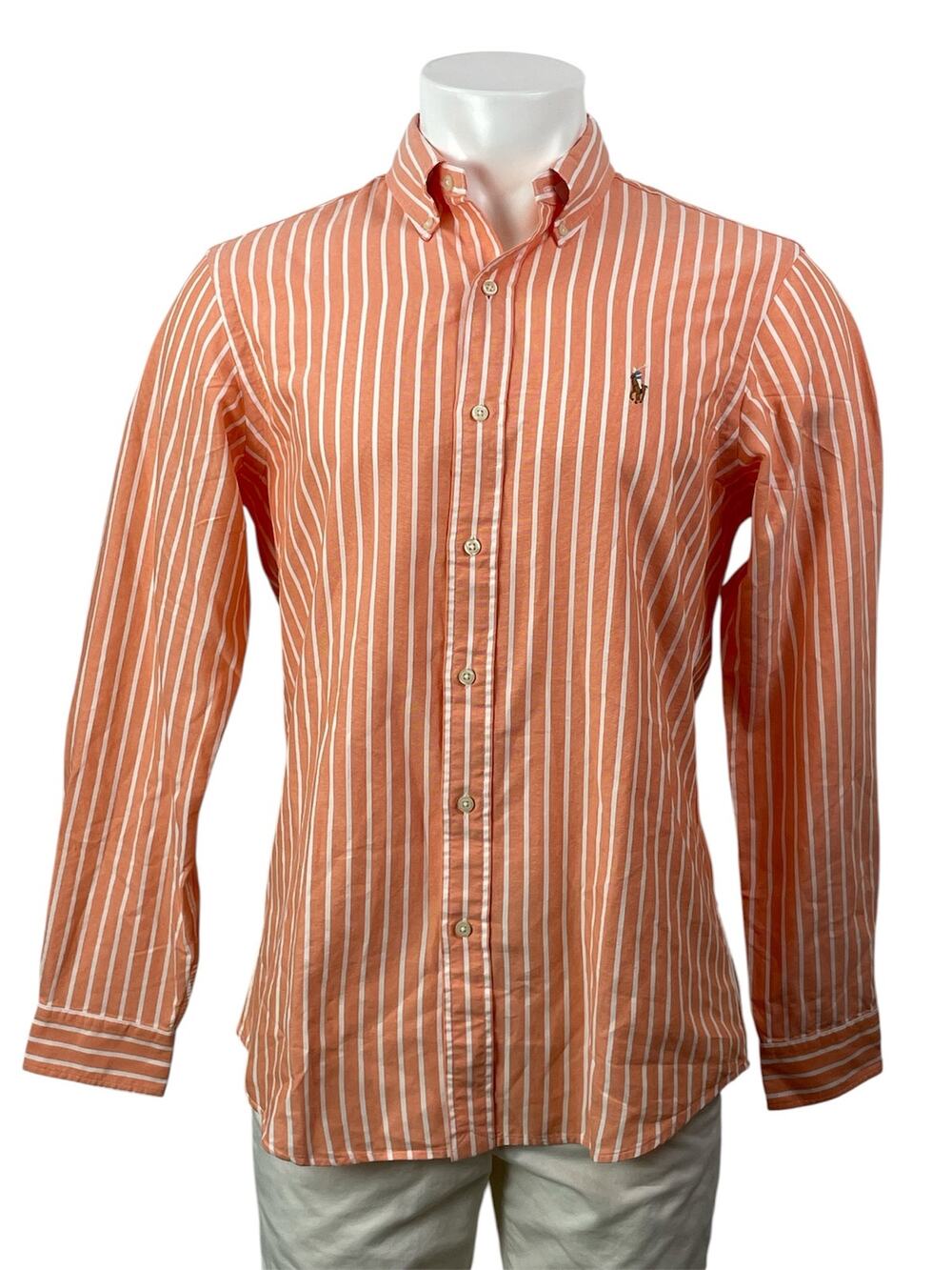 NEW Polo Ralph Lauren Orange White Long Sleeves Striped Button Down Shirt Top M